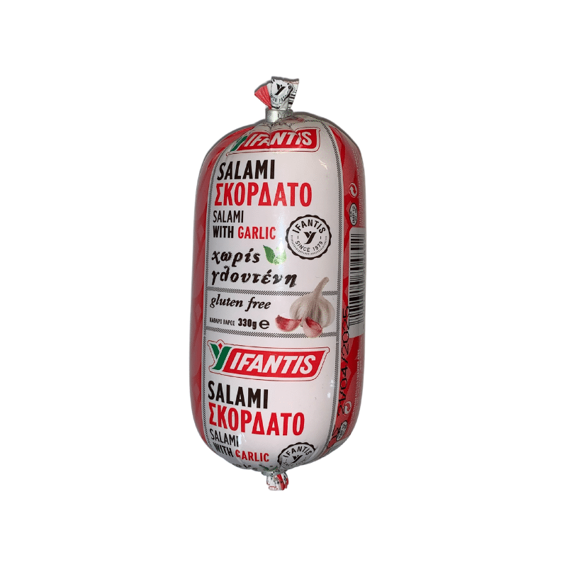 Skordato Vrasto (Knoblauchwurst) (330g) Ifantis von Ifantis bei Araxxon  - Hochwertiges griechisches Produkt.   Skordato Vrasto (Knoblauchwurst) (330g) Ifantis από Ifantis στο Araxxon  - Αυθεντικό ελληνικό προϊόν.